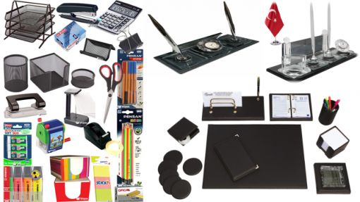 Masaüstü Ofis Gereçleri Çeşitleri, Sümen Takımı Çeşitleri, Masaüstü Set Çeşitleri, Masaüstü Kalemlik Setleri, Kalemlikler,  Evrak Rafı Çeşitleri, Kartvizitlik Çeşitleri, Ofis Çöp Kovası Çeşitleri, Zımba Takımı, Zımba Teli, Tel Sökücü, Delgeç, Bant Çeşitleri, Bant Kesiciler, Makas Çeşitleri, Maket Bıçağı Çeşitleri, Cetvel Çeşitleri, Pergel Çeşitleri, Kalemtıraş Çeşitleri, Silgi Çeşitleri, Ataş Çeşitleri, Ataşlık Çeşitleri, Not Kâğıdı Tutacağı, Mandal Kıskaç Çeşitleri, Raptiye, Harita Çivisi, İğne, Büyüteç Çeşitleri